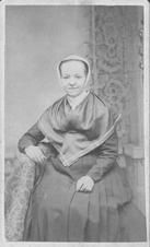 SA0109 - Seated studio portrait of unidentified Shaker woman, though it is probably Angeline Brown, Winterthur Shaker Photograph and Post Card Collection 1851 to 1921c